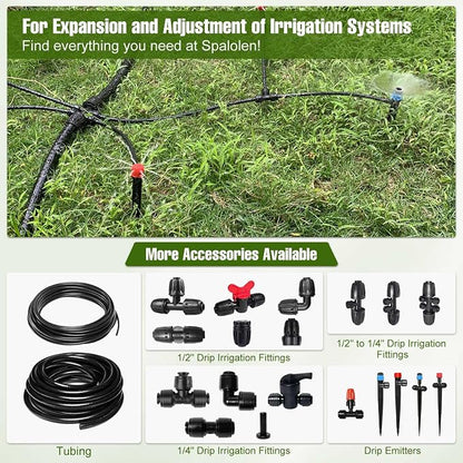 4 Pack 1/2'' to 1/4'' Drip Irrigation Fittings, Push-to-Connect 3 Way Drip Irrigation Part Barbed Tee Connectors, Anti-leak Locked Splitter Fitting for 1/2" Irrigation Tubing (0.6''-0.67''OD)