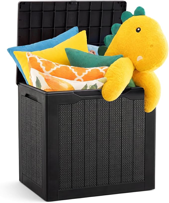 Quictent 30 Gallon Outdoor Deck Box, Resin Waterproof Lockable Storage Box for Patio Cushions, Garden Tools, Pool Accessories, Weatherproof Outdoor Storage Container (Black)