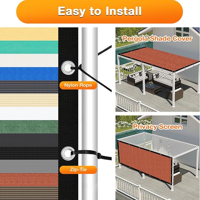 Artpuch 90% Sun Shade Cloth, 9 x 10 FT Pergola Shade Cover Canopy with Grommets, Sun Screen Fabric Tarp for Patio, Outdoor, Garden, Backyard, Rust Red