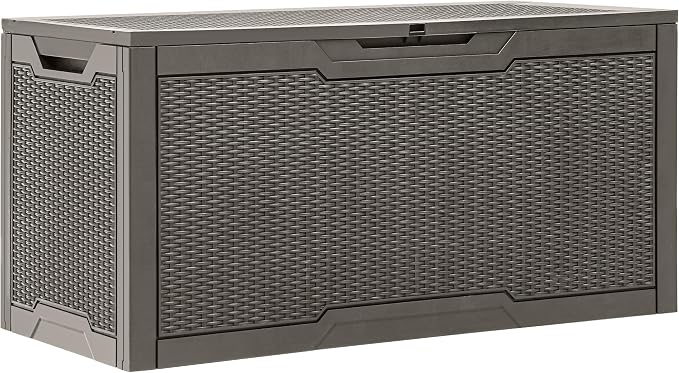YITAHOME 100 Gallon Resin Deck Box | Weather Resistant Outdoor Storage Box, Lockable Indoor Outdoor Storage for Supplies and Essentials, Taupe