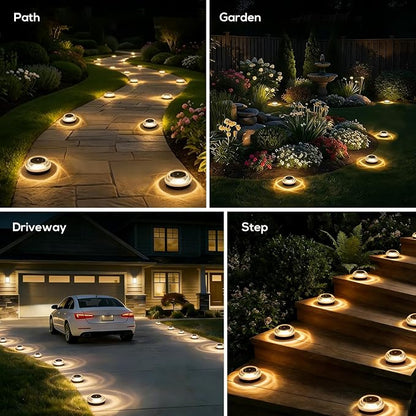 Solar Ground Lights Outdoor, 12PK IP67 Waterproof, 3-Ton Load Capacity | Warm White, 3-Ton Load Capacity, Shatterproof Acrylic & ABS, for Driveway, Pathway, Sidewalk, Garden, Dock, Yard Decor