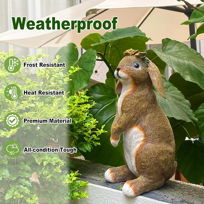 Rabbit Garden Statues Handmade Bunny Yard Decorations Outdoor Statue Resin | Weatherproof Bunny Statue for Yard Lawn Porch Realistic Rabbit Garden Decor Christmas Housewarming Gift for Mom Grandma