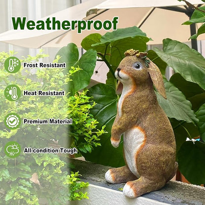 Rabbit Garden Statues Handmade Bunny Yard Decorations Outdoor Statue Resin | Weatherproof Bunny Statue for Yard Lawn Porch Realistic Rabbit Garden Decor Christmas Housewarming Gift for Mom Grandma