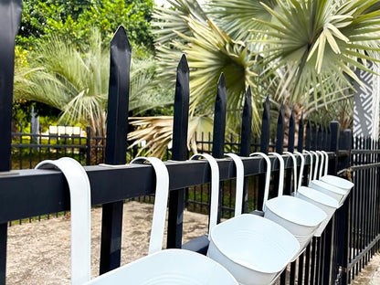 12" Balcony Railing Planters, Outdoor Hanging Planter for Fence, Stylish Metal Porch Deck Flower Pot for Herbs & Succulents (White, Pack of 2)