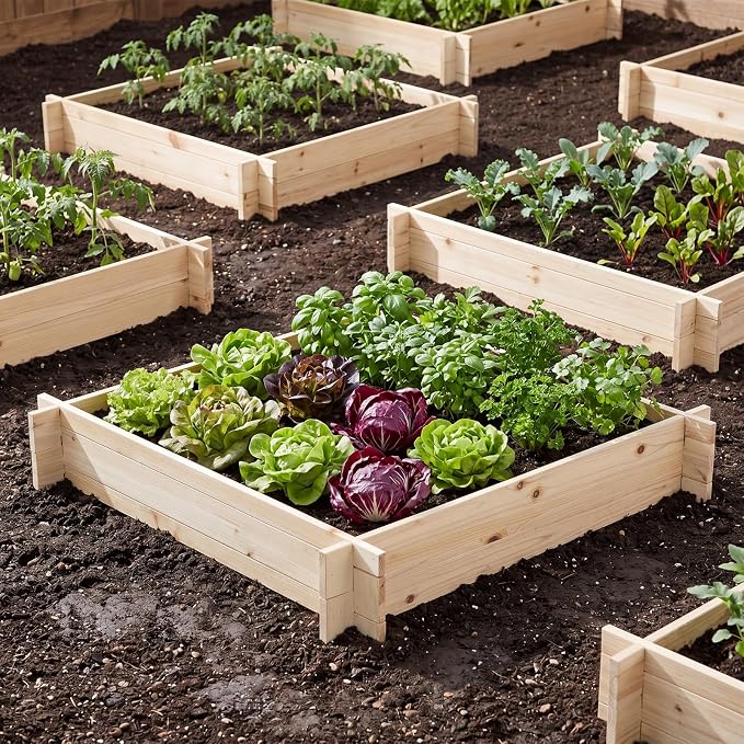 Giantex Wooden Raised Garden Bed, 40" x 40" Square Fir Wood Planter Box with Open-Ended Base for Vegetables Flowers Herbs, Easy Assembly, Elevated Planter for Patio, Backyard, Garden and Balcony