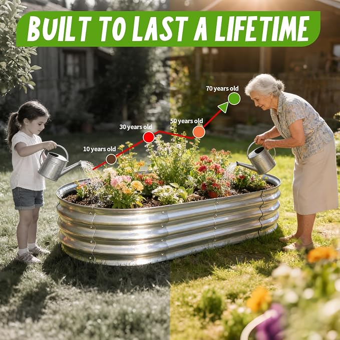 Galvanized Raised Garden Bed Kit, Planter Garden Boxes Outdoor, Oval Large Metal for Vegetables Fruits, Flowers Planter Boxes, Easy Assembly Garden Bed Kit (Silver, 4×2×1FT (1-Pack)