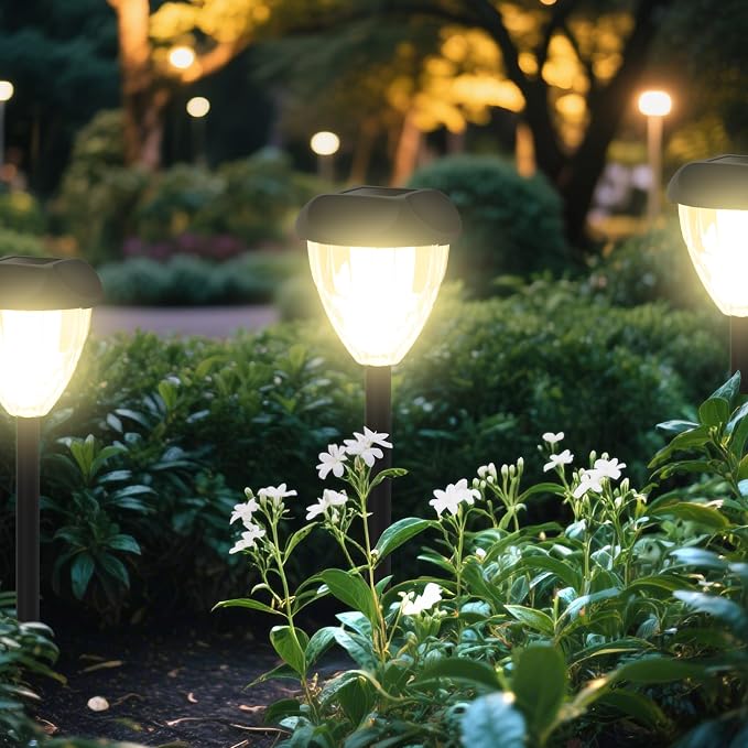 Ensenior Solar Pathway Lights Outdoor - 8-Pack, 3000K LED Landscape Garden Lights, IP65 Waterproof, Tool-Free Auto ON/Off for Garden Yard Patio Walkway Landscape, 14.17" Height