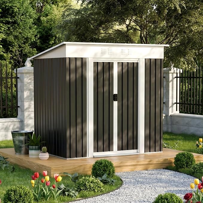 YOPTO 6x4 FT Storage Shed,Waterproof Garden Tool Shed with Lockable Door, Outdoor Metal Utility Shed for Backyard Patio Lawn,Grey