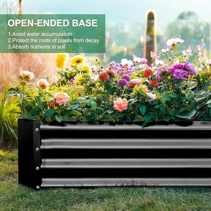 Land Guard 3 Pack 8×4×1ft Galvanized Metal Raised Garden Bed, Metal Planter Kit Box Outdoor for Deep-Rooted Vegetables, Flowers, Green and Herbs, Gray