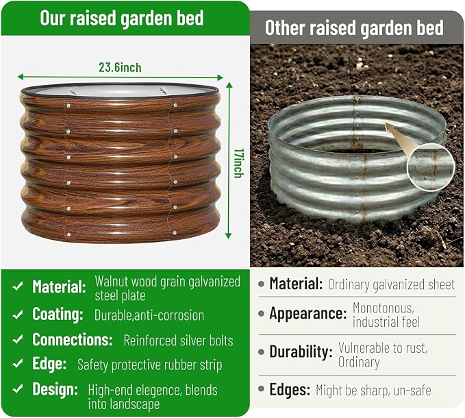 SnugNiture Raised Garden Bed, 2×2×1.5ft Round Galvanized Outdoor Planter Box, 17" Tall Deep Metal Garden Bed Kit for Planting Vegetables, Fruits, Flowers, Brown