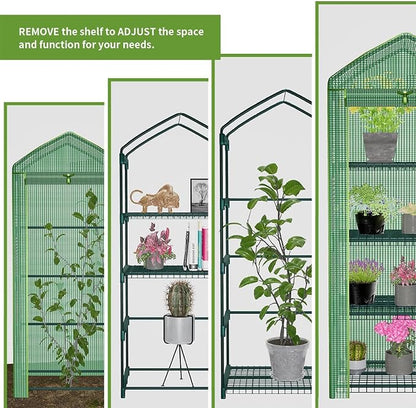 4 Tier Mini Greenhouse - Portable Indoor Outdoor Green House with 24lbs Per Shelf, Durable PE Cover & Tool-Free Assembly for Garden Balcony Patio Backyard
