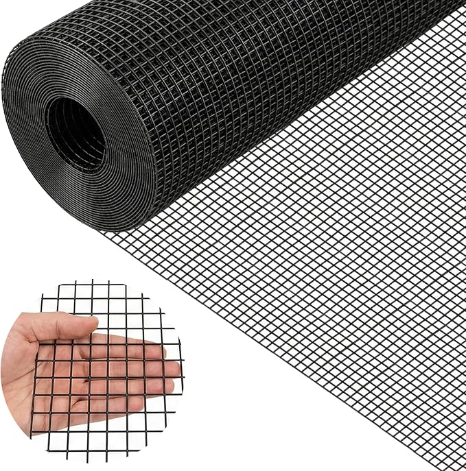 Black Hardware Cloth 1/2in Mesh 48in x 50ft, Chicken Wire Fencing PVC Coated 19 Gauge, Welded Chicken Wire for Rodent Proofing, Tree Guard, Garden Fence, Poultry Netting