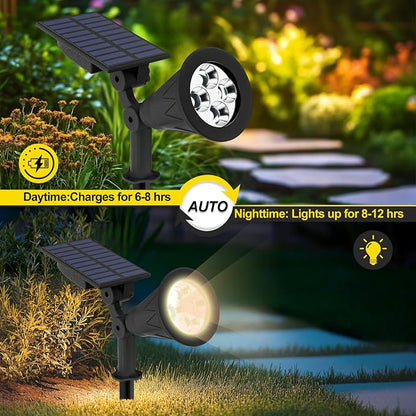 T-SUN Solar Spotlights Outdoor, IP65 Waterproof Dusk to Dawn Solar Lights, Adjustable Solar Lights for Tree, Patio, Yard, Garden, Driveway, Pool Area (Natural White-2Pack)