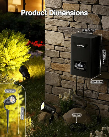 HIBOITEC 24 Packs Low Voltage Landscape Lights Kit with 400W Transformer, Dusk to Dawn & Timer, 12W 2900K Waterproof LED Outdoor Spotlights for Yard Garden Tree House Uplighting, Wire Sold Separately