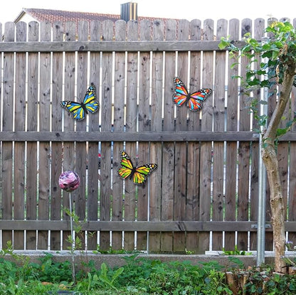 EOORAU Metal Butterfly Wall Decor - 3 Pack Lifelike Butterflies Wall Art Sculpture Hanging Decorations for Indoor or Outdoor, Yard Patio Fence Garden Decoration