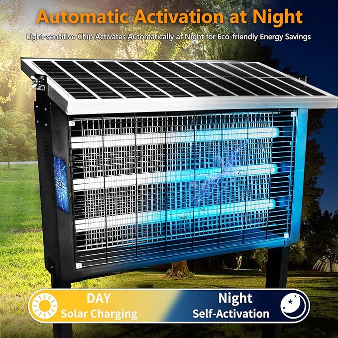 Heavy-Duty Big Solar Bug Zapper Outdoor for 8000 sq.ft with 30W Solar Panel | Rechargeable Solar Zapper with High Powered, Outdoor Solar Bug Zapper for Patio Garden Backyard Farm and Large Spaces