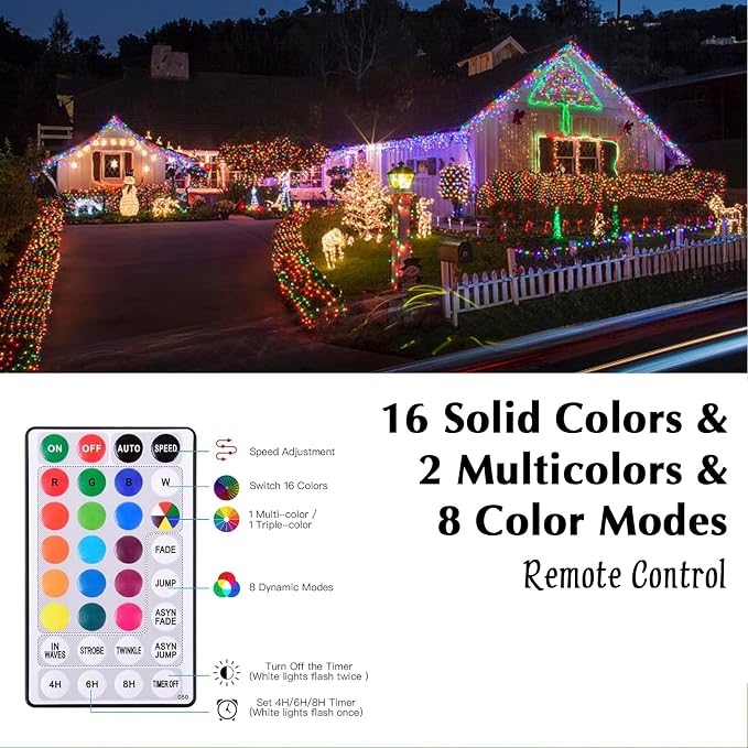 Vigdur 66FT Solar Rope Lights Outdoor - 200 LEDs 18 Color Changing Fairy Lights Outdoor Waterproof with Remote & Timer & 8 Lighting Modes, Solar String Lights for Xmas Garden Fence Tree Party