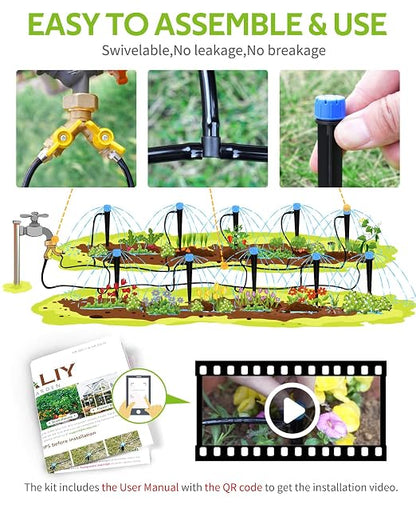 HIRALIY 100ft Drip Irrigation Kit Plant Watering System 8x5mm Blank Distribution Tubing DIY Automatic Irrigation Equipment Set for Garden Greenhouse Flower Bed Patio Lawn