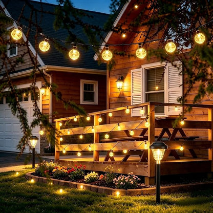 Joomer Warm White Solar String Lights,39FT 60LED Crystal Ball Fairy Light | 8 Modes Waterproof Outdoor Solar Powered Patio Lights for Spring Summer Garden Lawn Gazebo Porch Backyard Tree Decorations