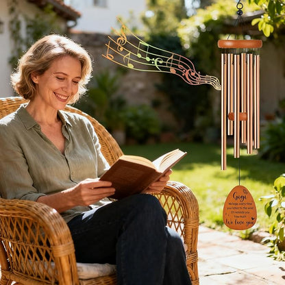 Gigi Gifts, Gigi Wind Chimes for Outside, Heartfelt Love Quote Floral Design Windchime for Home Garden Patio Yard Decor