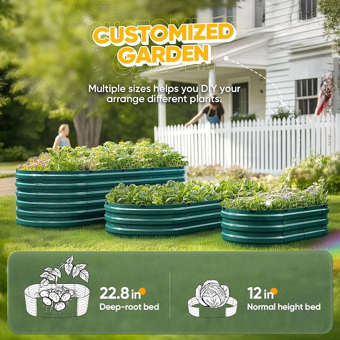 KING BIRD Raised Garden Bed Kit 2025 Upgraded Quick-Setup Galvanized Planter Garden Box Outdoor for Gardening, Vegetables, Flowers, 94x36x23 in, Green