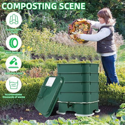 5-Tray Worm Compost Bin, Worm Composter for Outdoor & Indoor, 5-Tray ecocultivatify Wormie's Home Plus, Worm Bin Set for Recycling Household Waste (Dark Green)