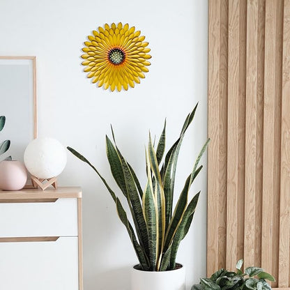 AHYS Metal Flowers Wall Decor Indoor Outdoor Metal Wall Art for Farmhouse Home Living Room Bedroom Bathroom Garden Decor – Yellow