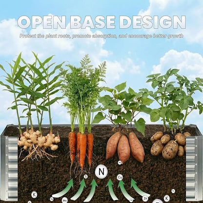 8x2x2 FT Galvanized Raised Garden Bed, Rectangle Elevated Metal Outdoor Planter Box, Large Planter for Flowers, Vegetables, Fruit and Herbs, 24-Inch Ergonomic Height Helps Reduce Bending, Open Bottom