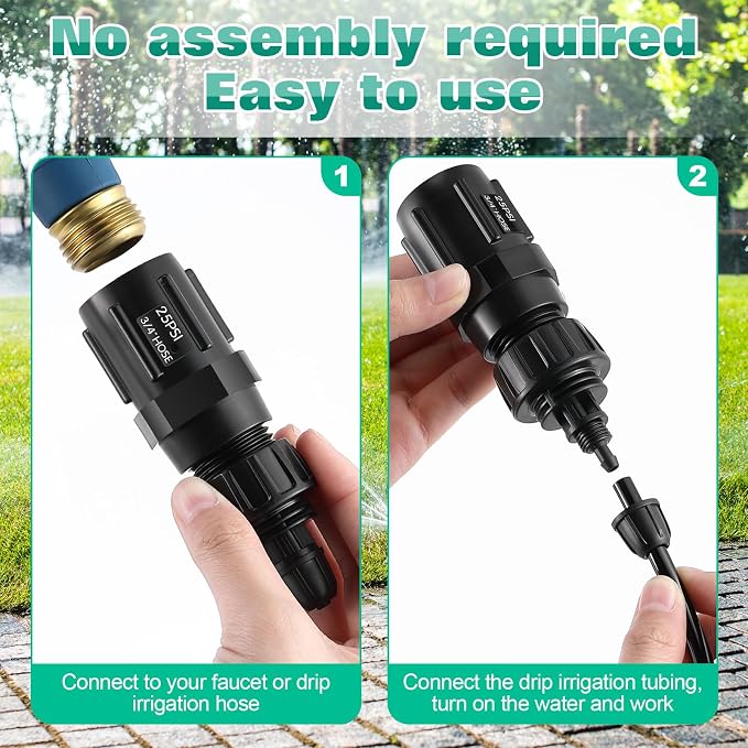 8 Set Drip Irrigation Faucet Adapter Kit, 25 PSI Garden Hose Pressure Regulator, 1/4'' Drip Irrigation Tubing to 3/4'' Faucet, Plumbing Tape