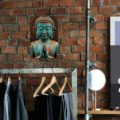 Buddha Statue tin sign Vintage Zen Buddhist Metal Sign Print Aesthetic for Garden Yard Bar Porch Home Bedroom Kitchen Wall Art Decor Gift 8 x 12 inch