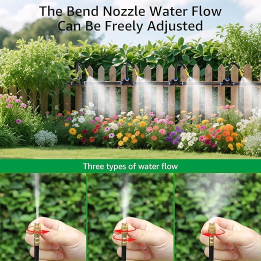 Bluepro Drip Irrigation System 7.8inch 1/4", 2026-Upgrade Garden Sprinkler Kit with 12PCS 360° Adjustable Copper Nozzles, Automatic Misting Watering System for Raised Beds, Greenhouse, Lawn, Patio