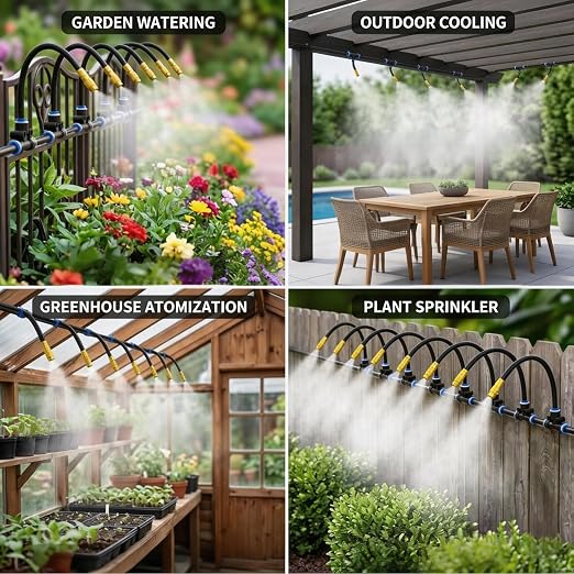 50FT Drip Irrigation Kit for Garden Beds, Greenhouse & Potted Plants – Adjustable Micro Watering System with 1/4" Distribution Tubing, Emitters, Connectors & Stakes