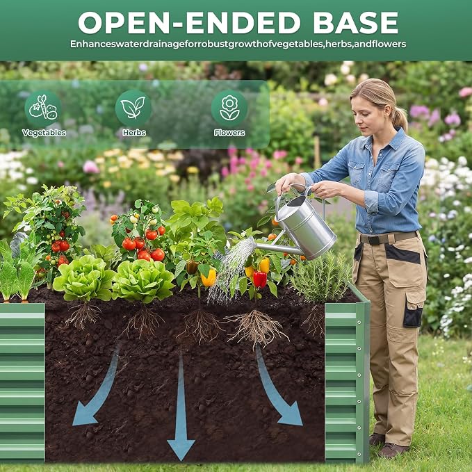 6x3x1.5ft Galvanized Raised Garden Bed, Metal Planter Box for Outdoor Planting Plants, Vegetables, Herbs, Above Ground Raised Garden Bed Kit for Gardening - Forest Green Rectangle