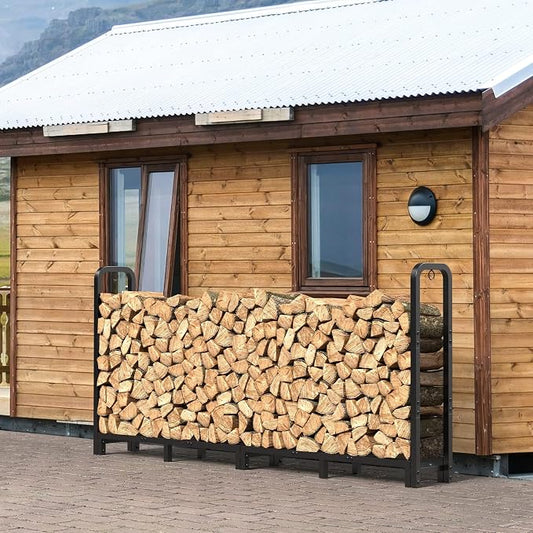 Mr IRONSTONE 8ft Firewood Rack Outdoor Indoor, Upgraded Heavy Duty Adjustable Fire Wood Rack Holds Up to 4500lbs, Fireplace Log Holder Wood Storage for Porch Patio, Easy Assembly