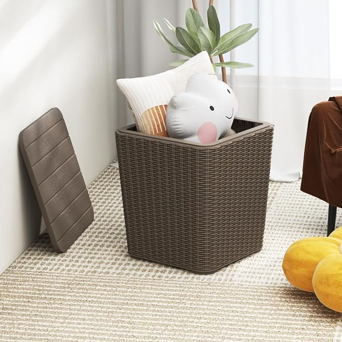 Giantex 11.5 Gallon Deck Box, Outdoor Side Table with Removable Lid, Faux Wicker-Woven, 330Lbs Capacity, Outside Waterproof Storage Box, Resin Rattan Small Coffee Table for Patio Poolside (Brown)
