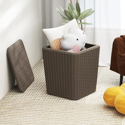 Giantex 11.5 Gallon Deck Box, Outdoor Side Table with Removable Lid, Faux Wicker-Woven, 330Lbs Capacity, Outside Waterproof Storage Box, Resin Rattan Small Coffee Table for Patio Poolside (Brown)