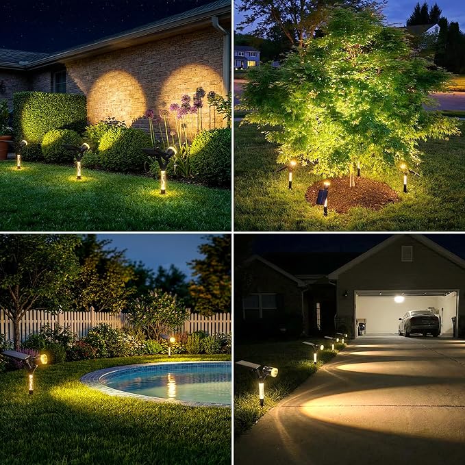 Solar Lights Outdoor Waterproof Spot Lights, 4 Pack Solar Powered Garden Spotlights for Outside Yard Pathway House Landscape Lighting, Auto On/Off, 3000K Warm White