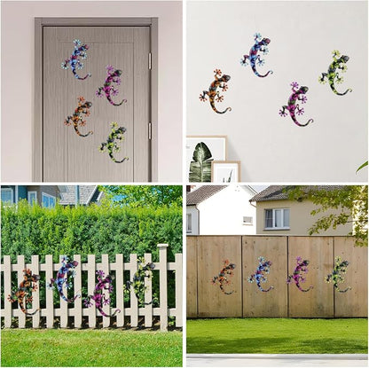 Junware 4 Pcs Metal Gecko Wall Art Outdoor Decor Metal Lizards Wall Decor Lizard 8.7 * 11.8 Inch Suitable for Hanging in Yard Garden Patio Fence Home, Idea Gifts for Mom Father Friends