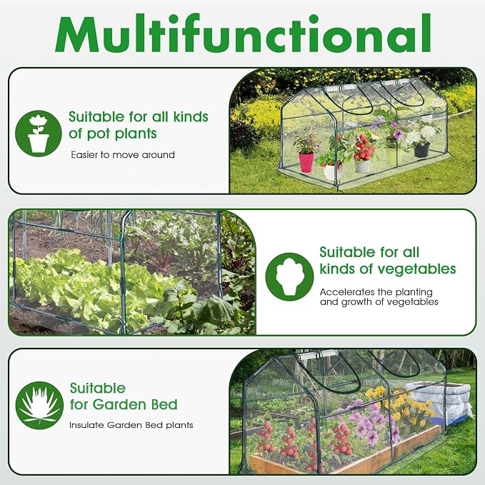 Mini Greenhouse for Outdoor,Portable Small Tunnel Greenhouses for Outdoors with Roll up Zipper Door for Gardening Plant,UV Waterproof Cover with 8 Ground Stakes (Clear, 71" x 36" x 36")
