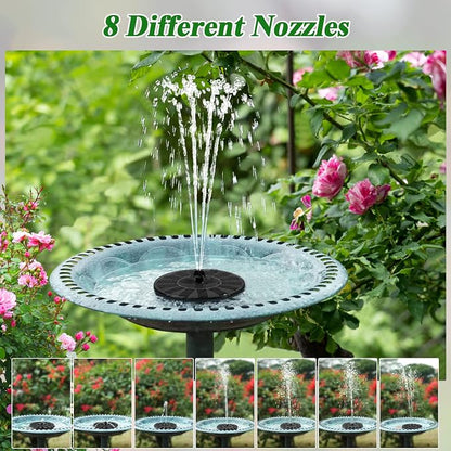 Solar Fountain 100% Glass Covered, Solar Powered Hummingbird Water Fountain, Outdoor Bird Bath Fountain Pump with 8 Nozzles & 4 Fixers for Garden, Pond, Pool, Fish Tank Decoration