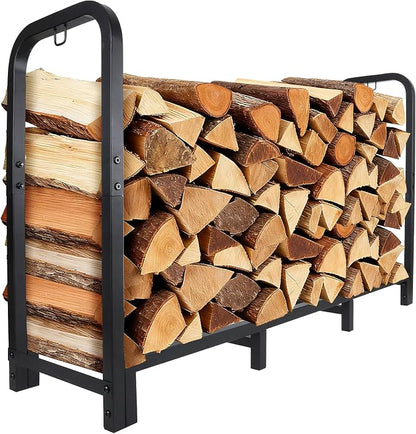 4FT Firewood Rack Outdoor, Holds 1543 LBS with 8 Sturdy Legs, Adjustable 2.6FT Elevated Log Holder Keeps Wood Dry, Black