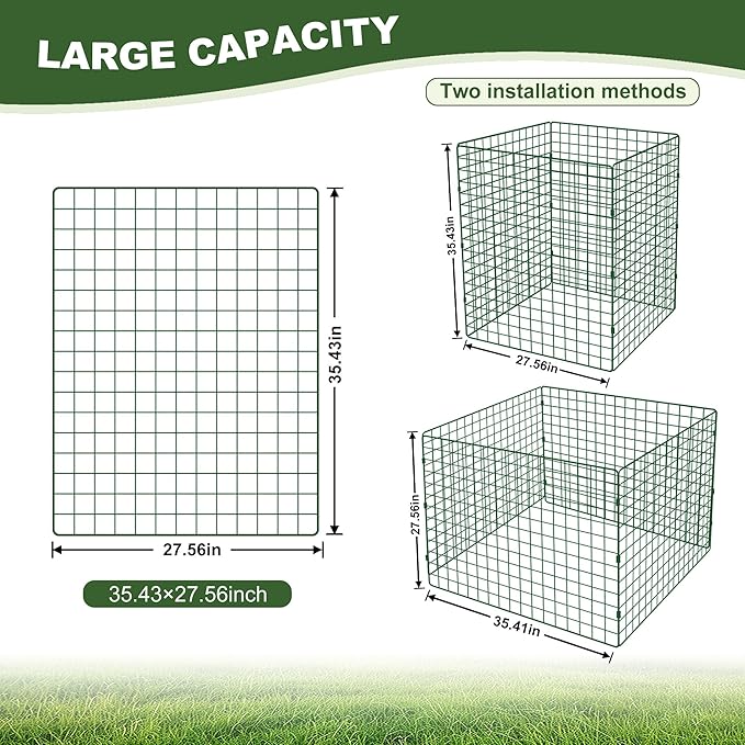 Large Compost Bin Outdoor, Square Mesh Garden Wire Compost Bin for Stacking Leaves and Yard Waste Green 36X36X28 Inches