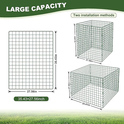 Large Compost Bin Outdoor, Square Mesh Garden Wire Compost Bin for Stacking Leaves and Yard Waste Green 36X36X28 Inches