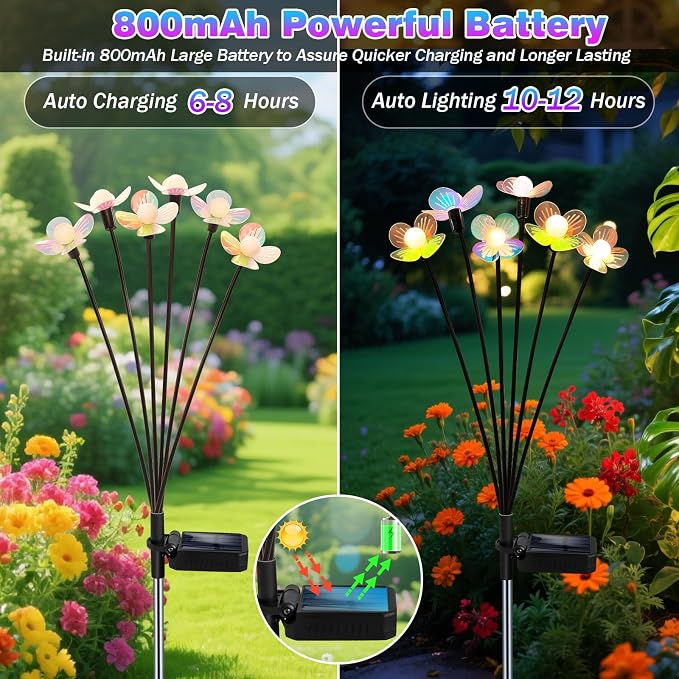 MRHEPHAESTUS Solar Garden Lights, 6 Pack 36 LED Solar Swaying Flower Light, Waterproof Firefly Lights Outdoor Fairy Light for Garden Patio Yard Pathway Flower Bed Decoration