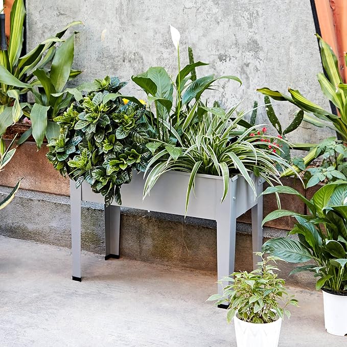 Raised Garden Bed, Garden Raised Planter Box with Legs, Galvanized Garden Planter for Herbs and Vegetables, 24" Grey