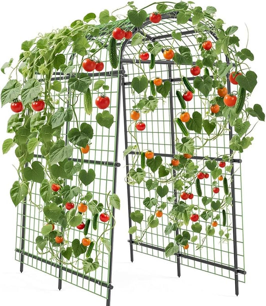 Garden Arch Trellis, 7.5FT Extra Tall Polyethylene-Coated Stainless Steel Garden Trellis for Climbing Plants, Vegetables, Flowers, Outdoor Pergola Arbor Wedding Party Decoration, Cucumber Trellis, Gar