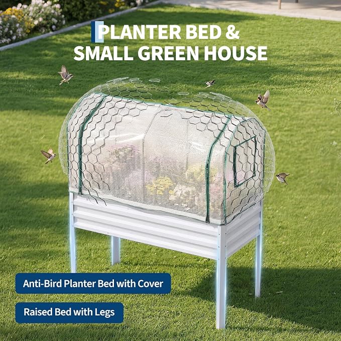 48×24×55in Large Metal Raised Garden Bed with Legs and Cover, Galvanized Oval Raised Bed Planter with Leg for Vegetables and Flowers, Build-in Spray Tube Effortless Watering | Elevated Metal Planter with Built-In 3-Spray Nozzle Watering System, Drain T...