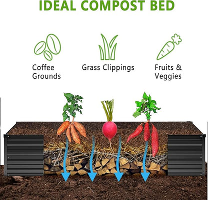 DIIYIV 2PCS 12x2x1FT Galvanized Raised Garden Bed Kit,Vegetable Boxes-Rectangle Metal Flower Box,Large Planter Raised Beds Outdoor Garden for Planting,Fruit,Herb-Black
