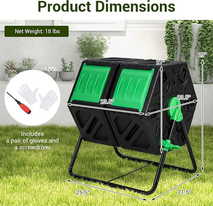 Goplus Compost Bin, Dual Chamber 34.5 Gal Compost Tumbler with 2 Rotating Chambers, Sliding Doors, High-Volume Outdoor Garden Composter, Rotating Composting Bin for Garden Yard, BPA Free