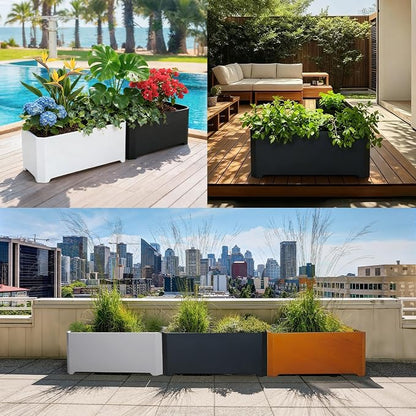 Steel Planter Box-36"x15"x15"-Large Rectangular Planters for Outdoor Plants, Black Matel Planter Box Raised Support Feet for Patio, Deck, Garden, Yard, Drain Holes, Easy Assembly
